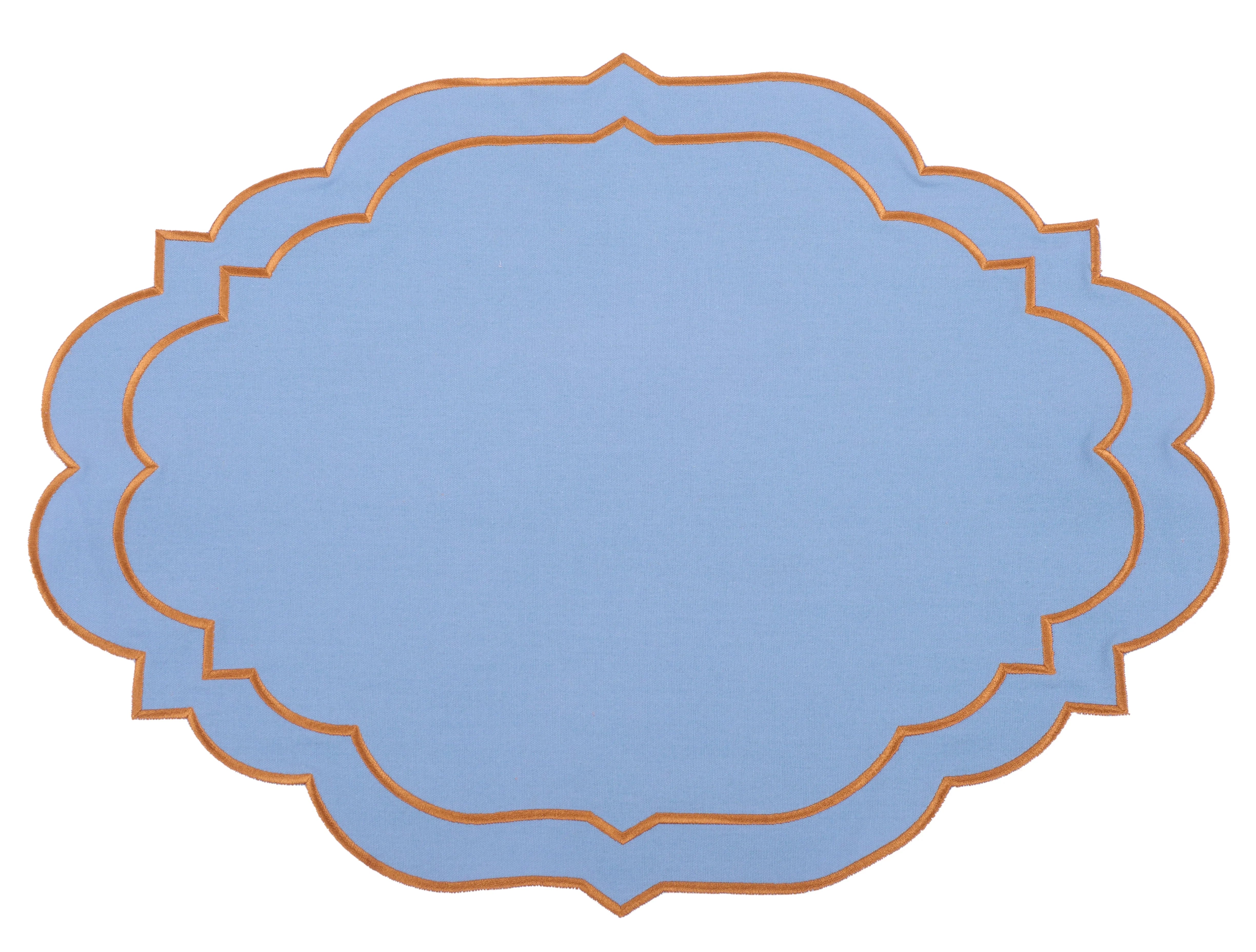 Alexandria Blue & Orange Trim Linen Placemat and Napkin