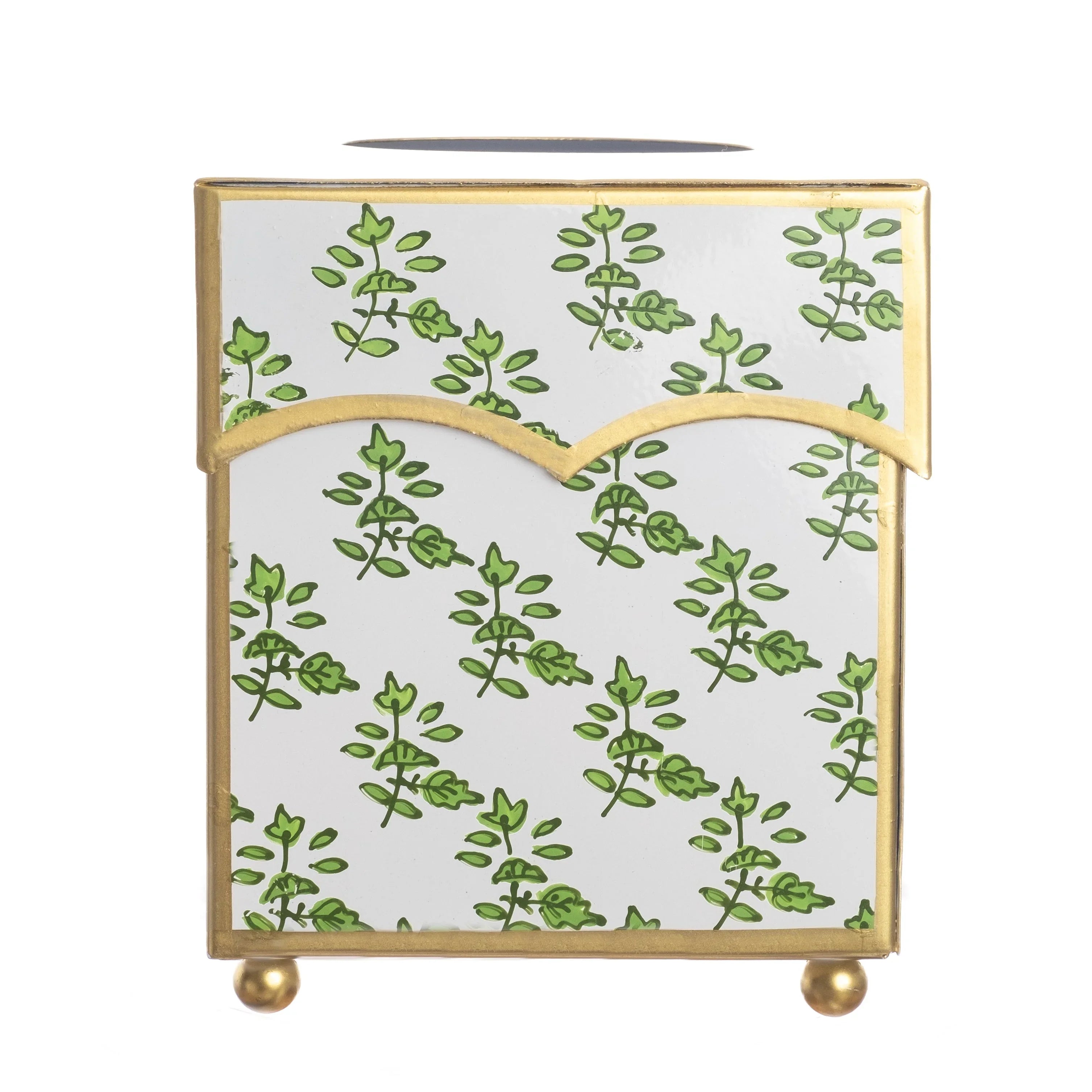 Tissue Holder in Green and Gold with Blossom Design - The Mayfair Hall