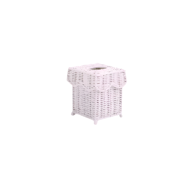 Pink Scalloped Wicker Wastepaper Basket & Tissue Holder