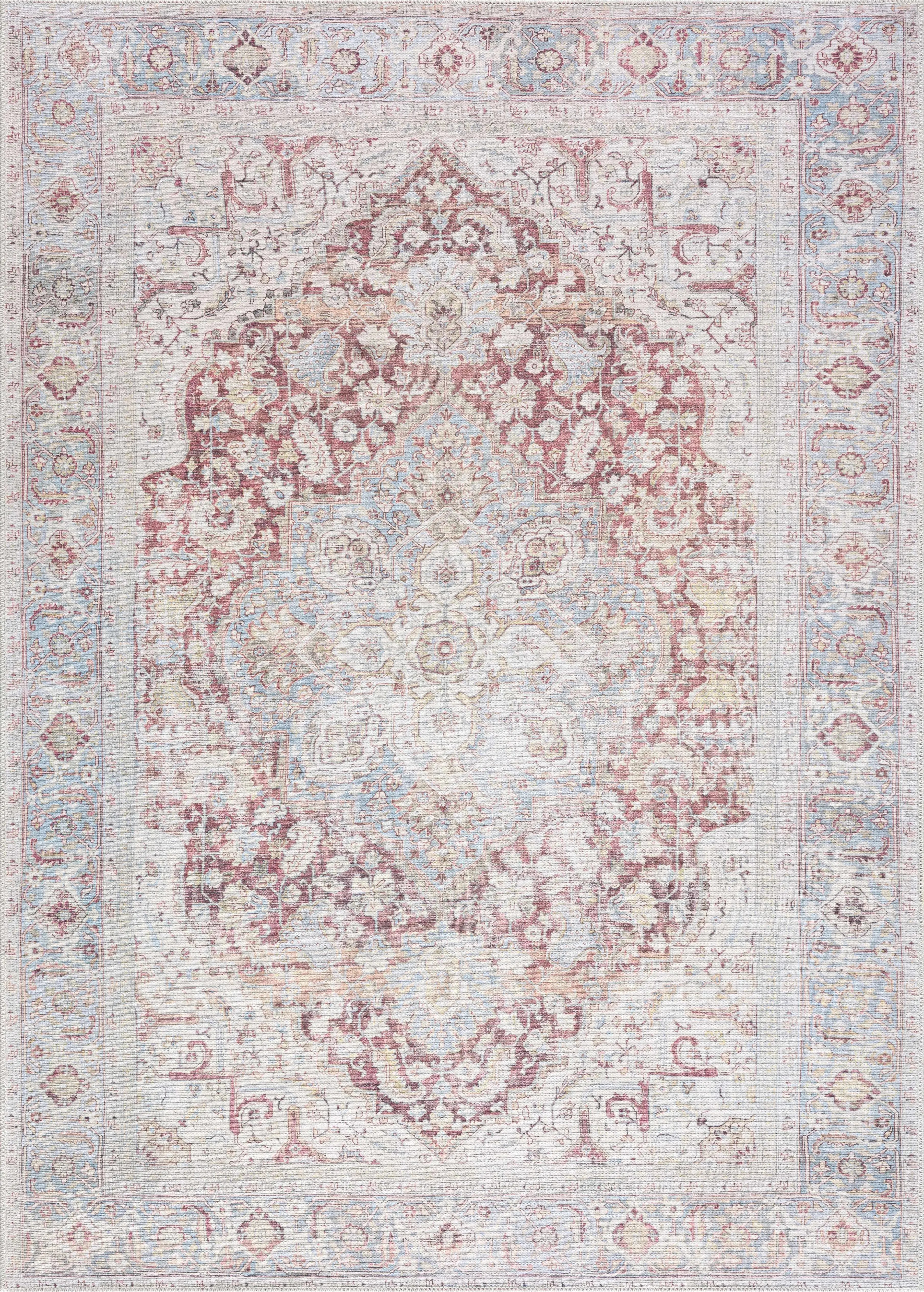Cream Rust Leeston Vintage Washable Area Rug - Clearance - The Mayfair Hall