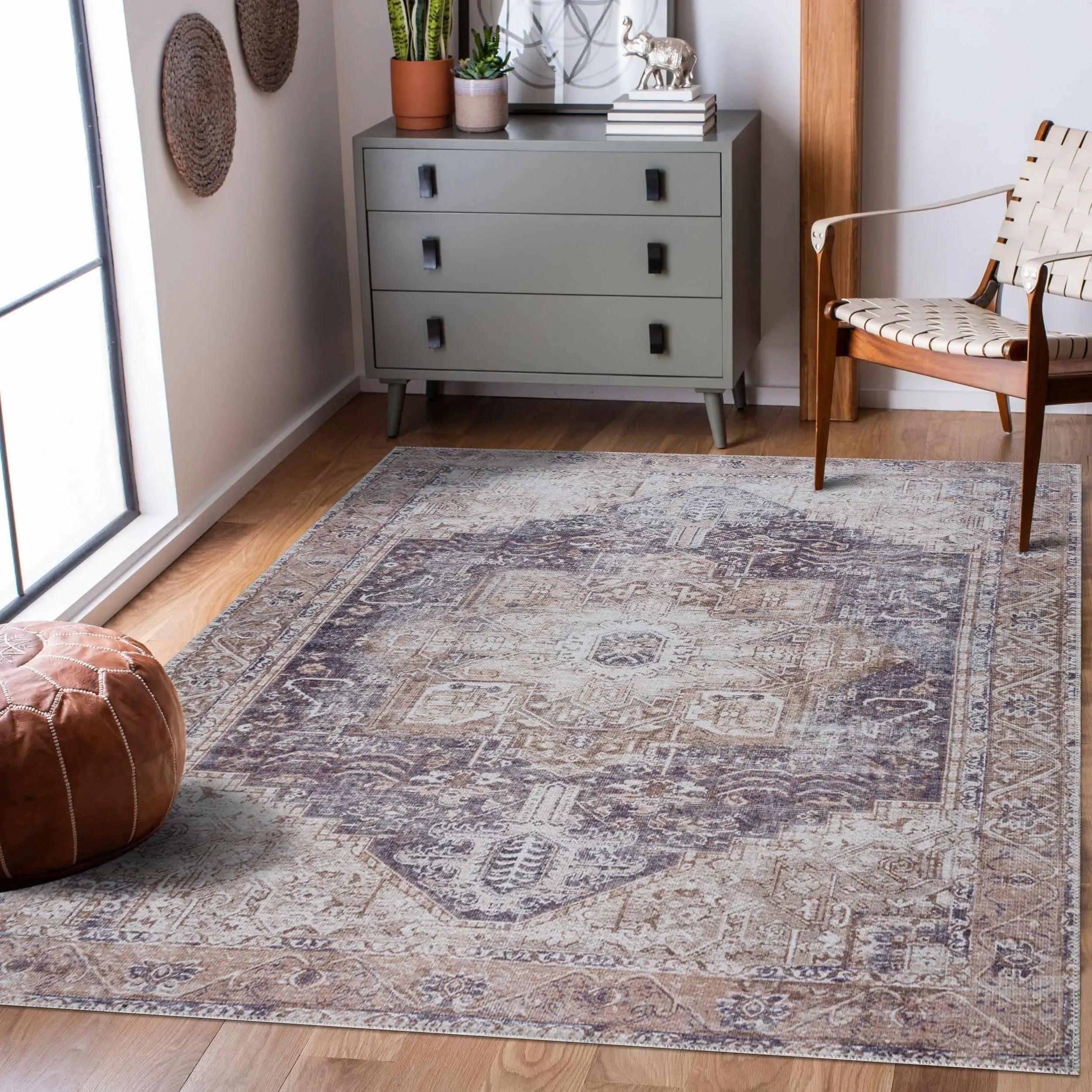 Beige Rosman Washable Area Rug - The Mayfair Hall