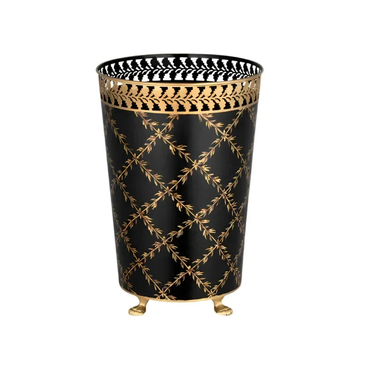 Black Pierced Gold Leaf Wastepaper Basket - The Mayfair Hall