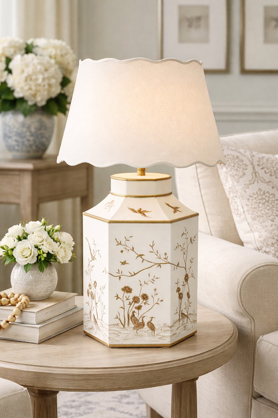 Ivory & Gold Hexagon Lamp