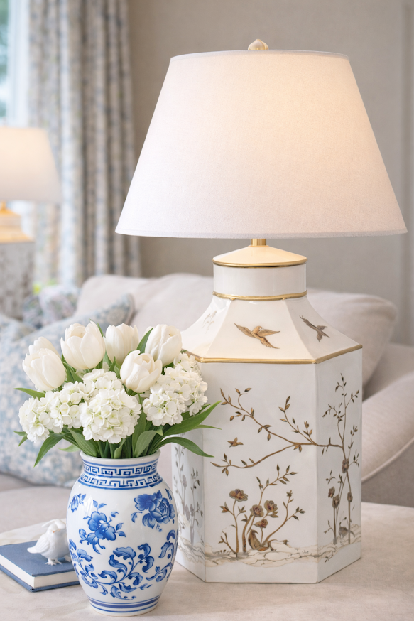 Ivory & Gold Hexagon Lamp