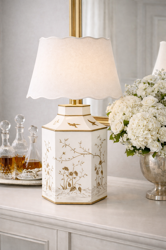 Ivory & Gold Hexagon Lamp