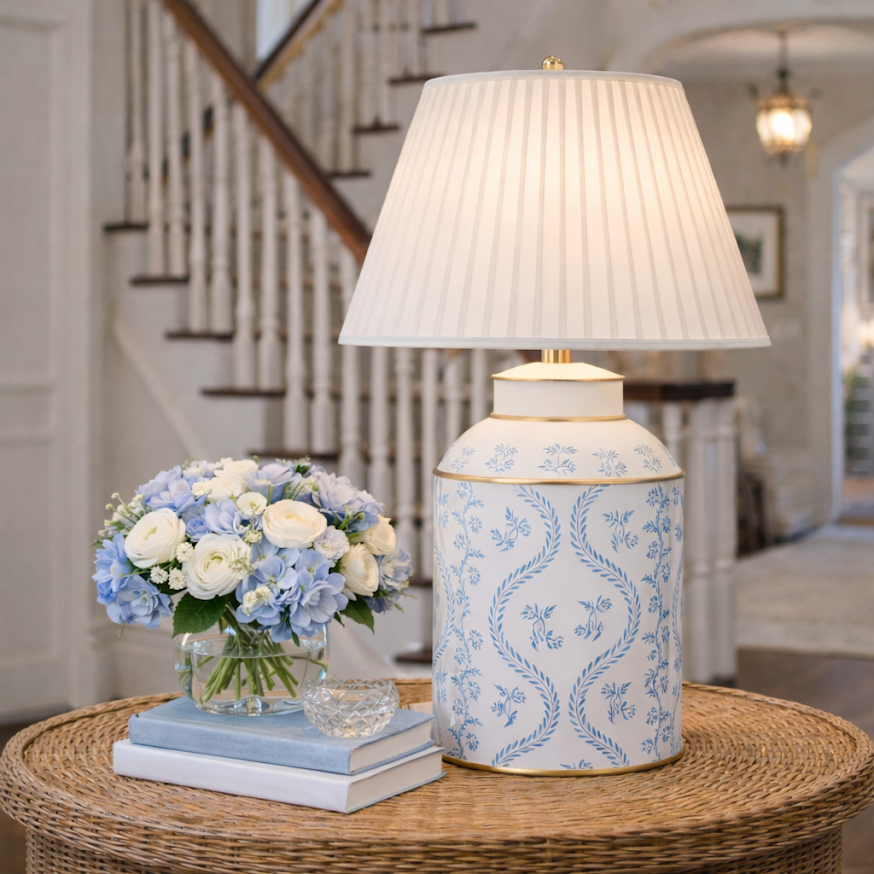 Blue Ikat Tea Caddy Lamp