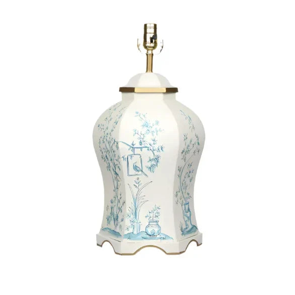 Ivory & Blue ROUND SCALLOPED LAMP - The Mayfair Hall