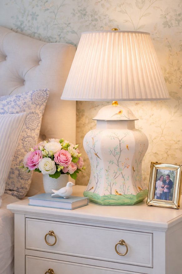 Pale Pink & Multi Color Scalloped Hexagon Lamp