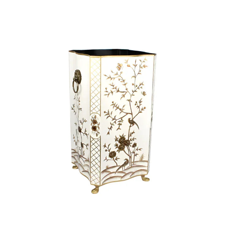 IVORY & GOLD SQUARE CHINOISERIE UMBRELLA STAND - The Mayfair Hall