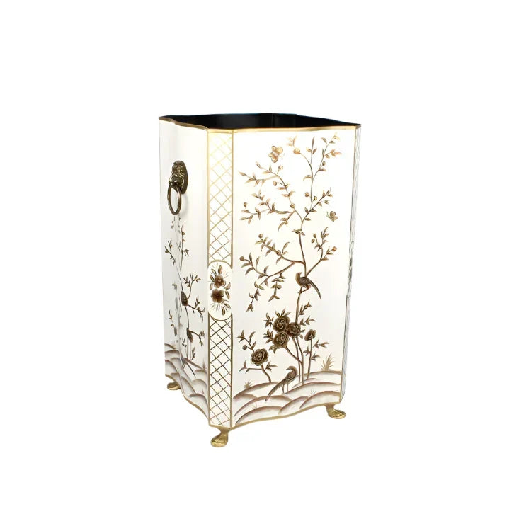 IVORY & GOLD SQUARE CHINOISERIE UMBRELLA STAND - The Mayfair Hall