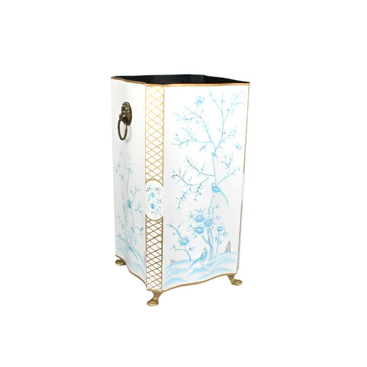 Ivory & Blue Square Chinoiserie Umbrella Stand - The Mayfair Hall