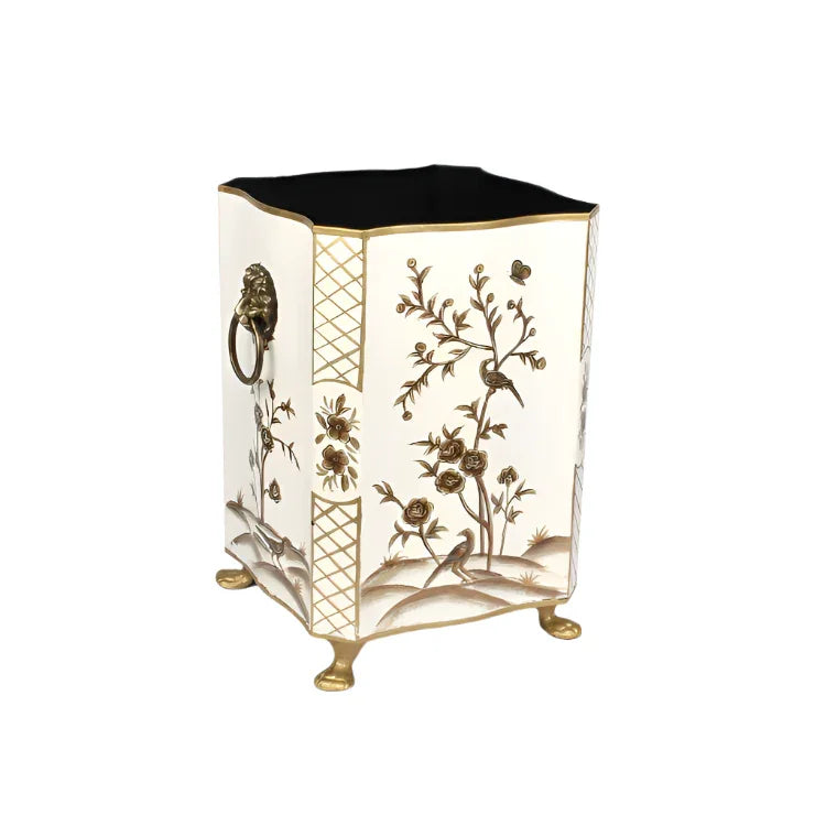 Ivory & GOLD SQUARE FOOTED WASTEPAPER BASKET - The Mayfair Hall