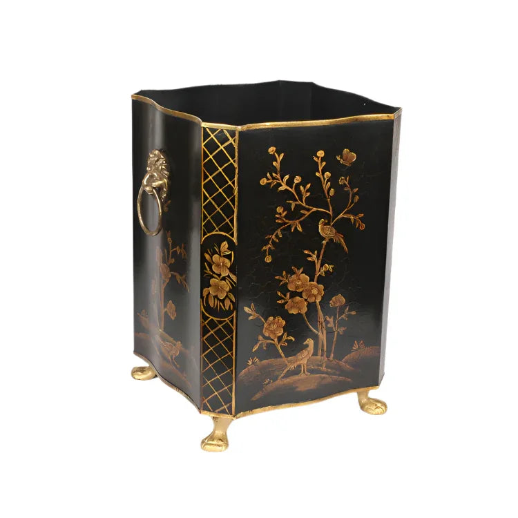 Black & Gold Square Footed Wastepaper Basket - The Mayfair Hall