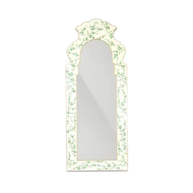 Green and Ivory Narrow Cherry Blossom Mirror - The Mayfair Hall
