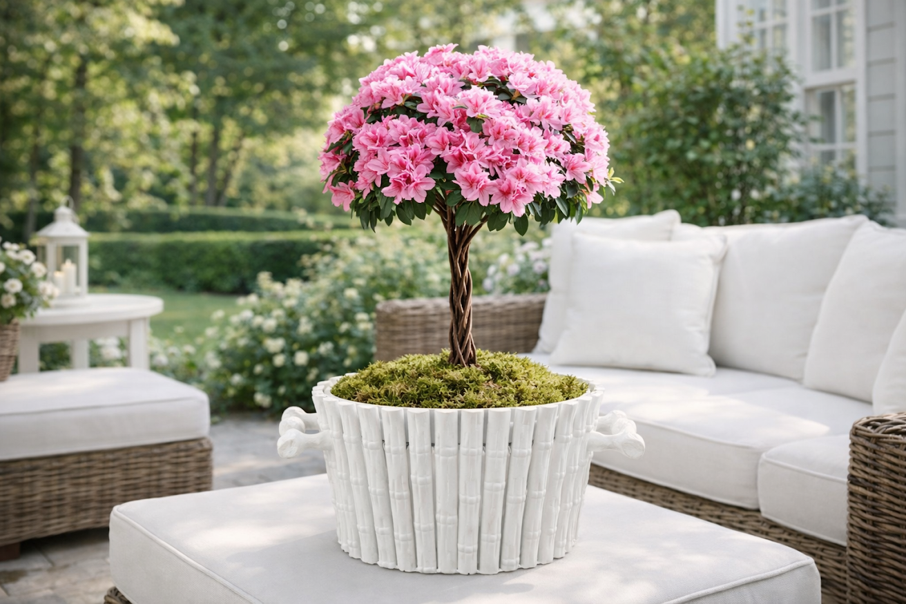Large Square White Bamboo Planter