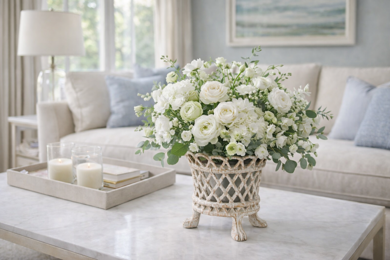 Ivory & Gold Lattice Footed Planter