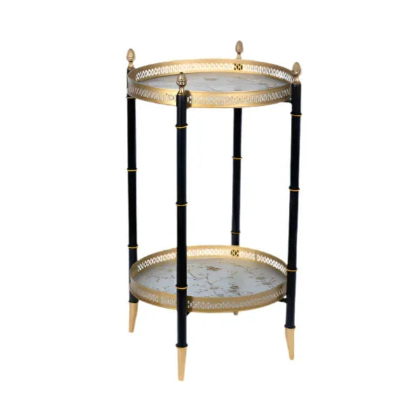 PEWTER & BLACK ROUND TWO TIER SHELF TABLE - The Mayfair Hall
