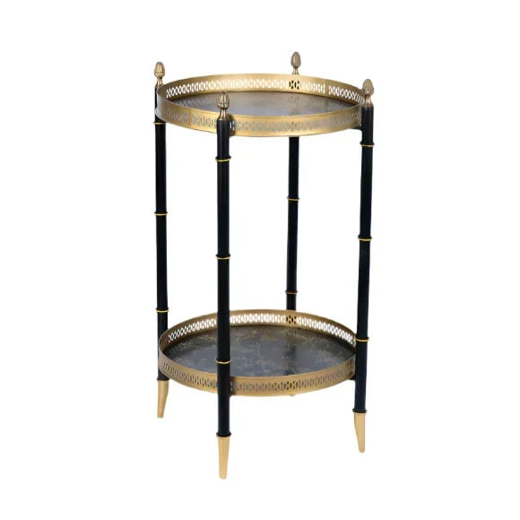 BLACK & GOLD ROUND TWO TIER SHELF TABLE - The Mayfair Hall