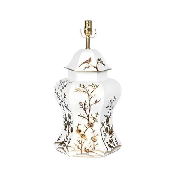 Ivory & Gold Scalloped Hexagon Lamp - The Mayfair Hall