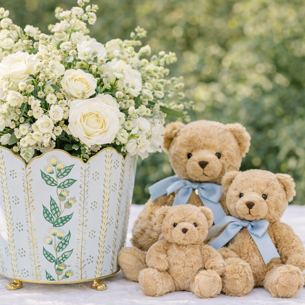 Pale Blue & Gold Floral Bucket Planter (3 Sizes)