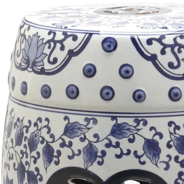 Tao Glazed Ceramic Garden Stool in Blue And White - The Mayfair Hall