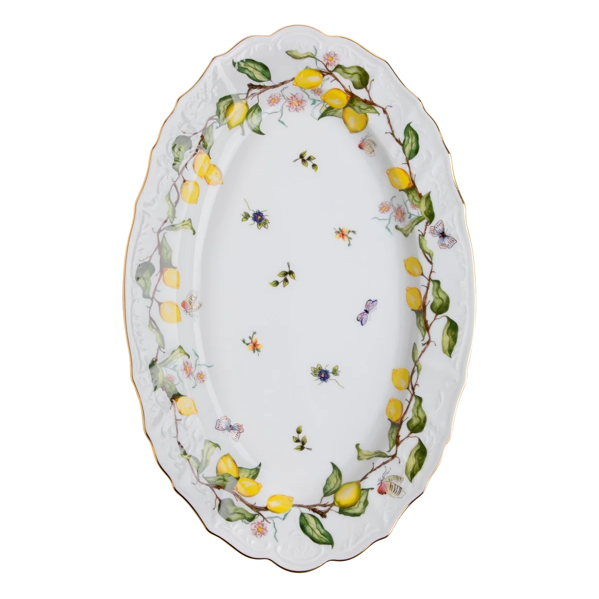 Limoeiro Porcelain Serving Platter with Gold Accents by Tania Bulhões