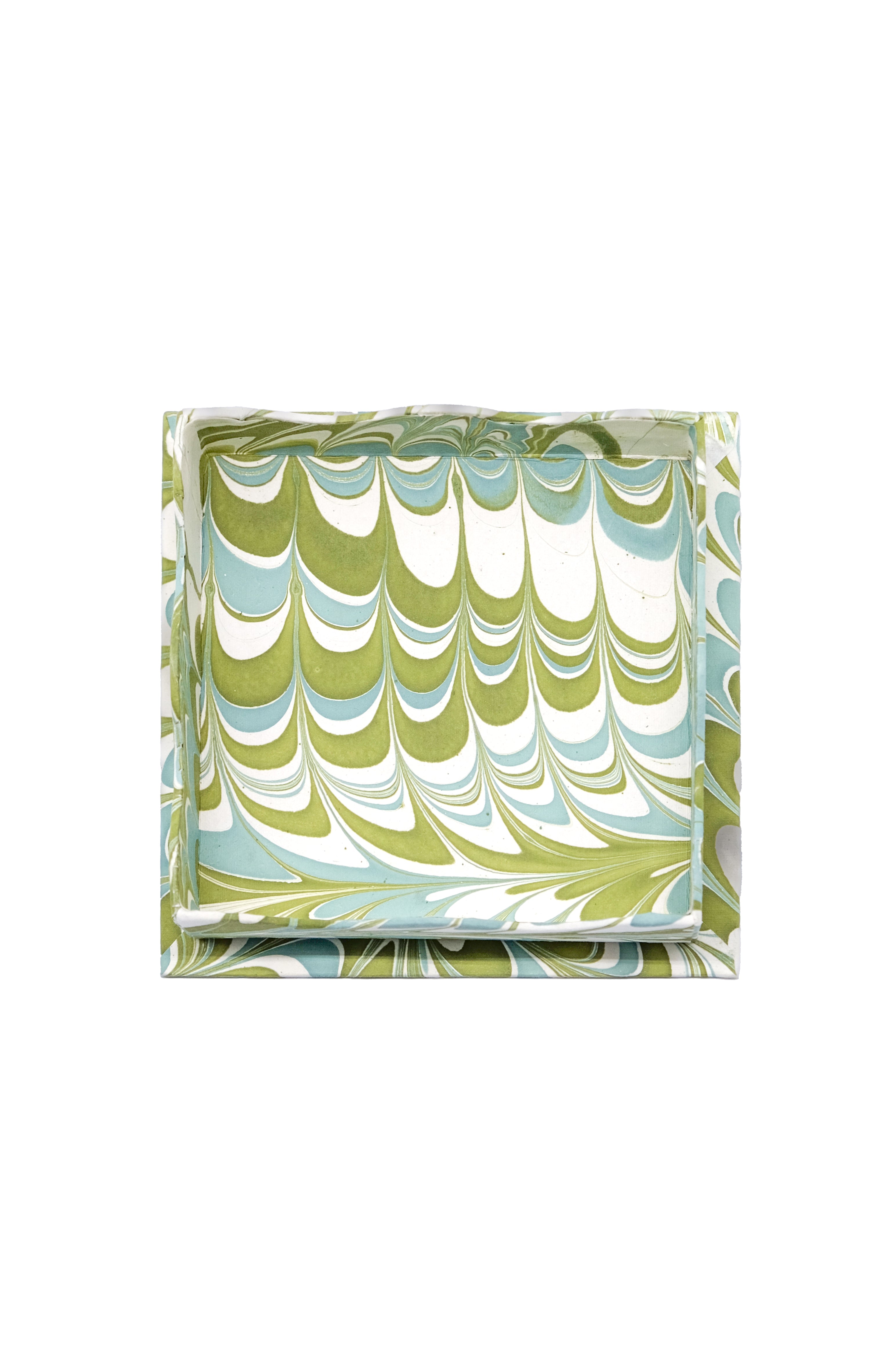 Nesting Scalloped Hand-Marbled Trays in Robin Blue