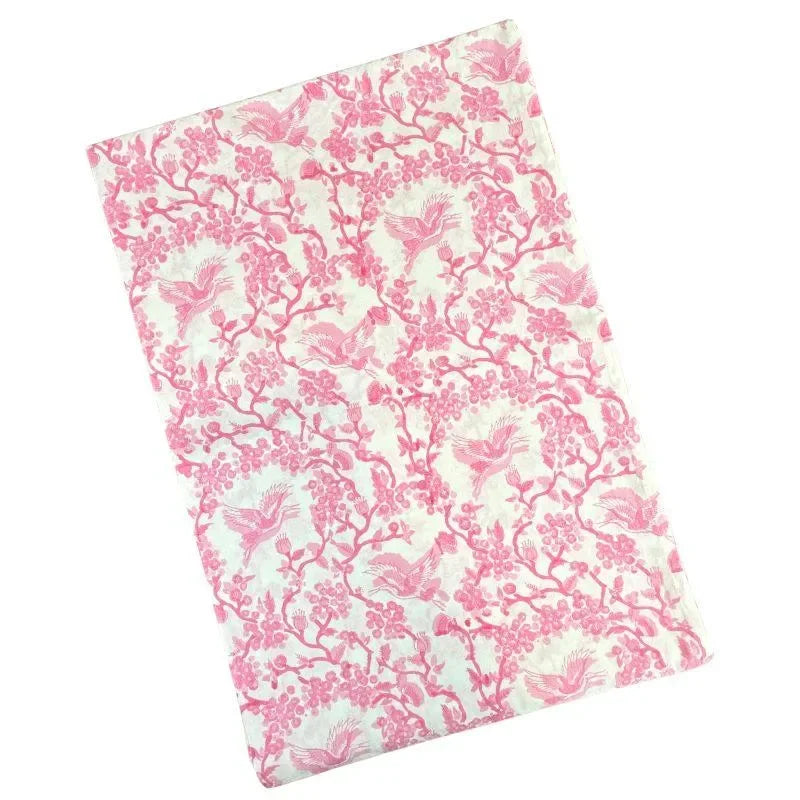 Toile de Jouy Birds Cotton Tablecloth in Pink - The Mayfair Hall