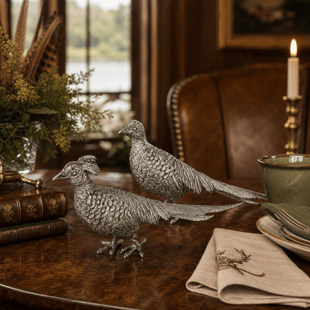 Pewter Pheasant Statuettes