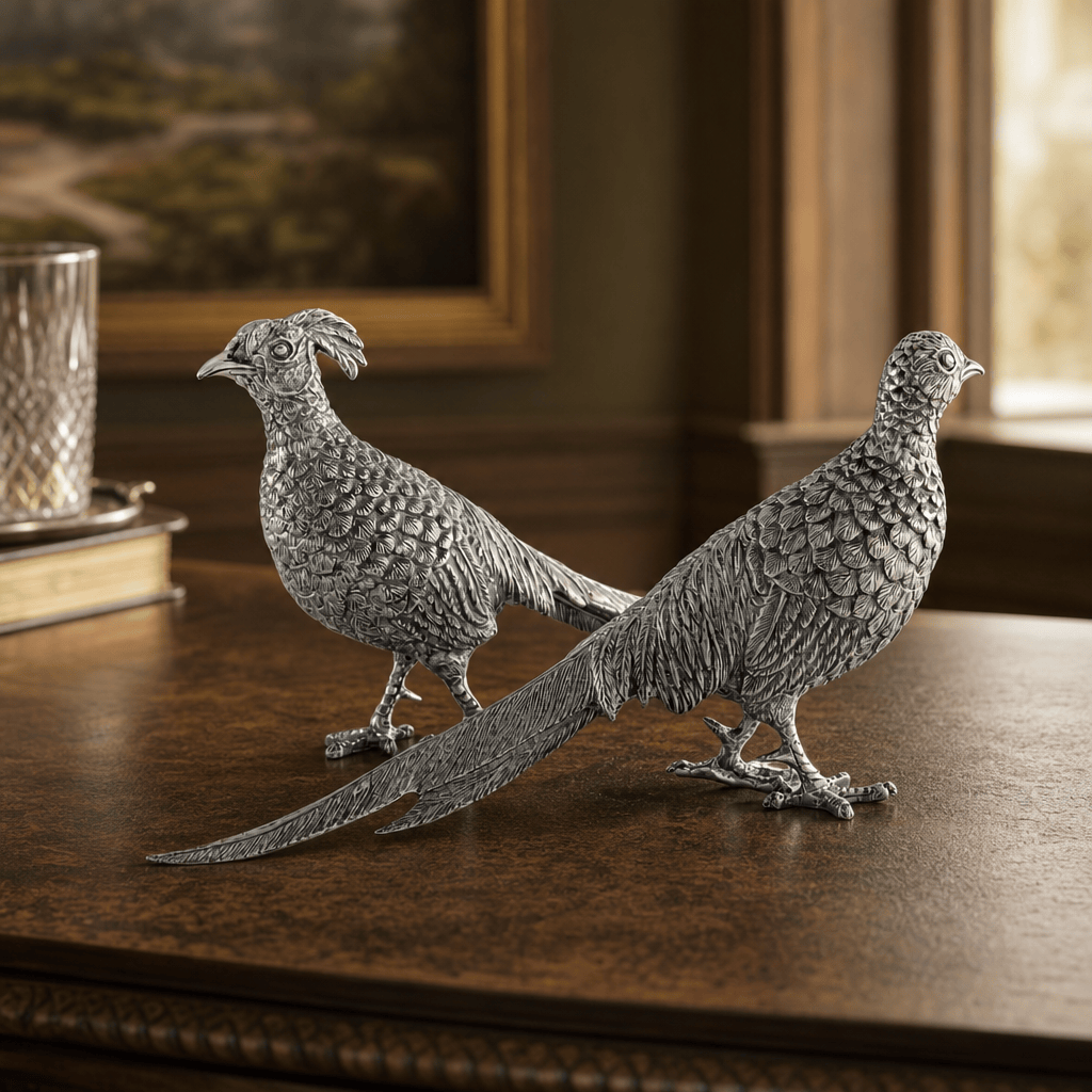 Pewter Pheasant Statuettes