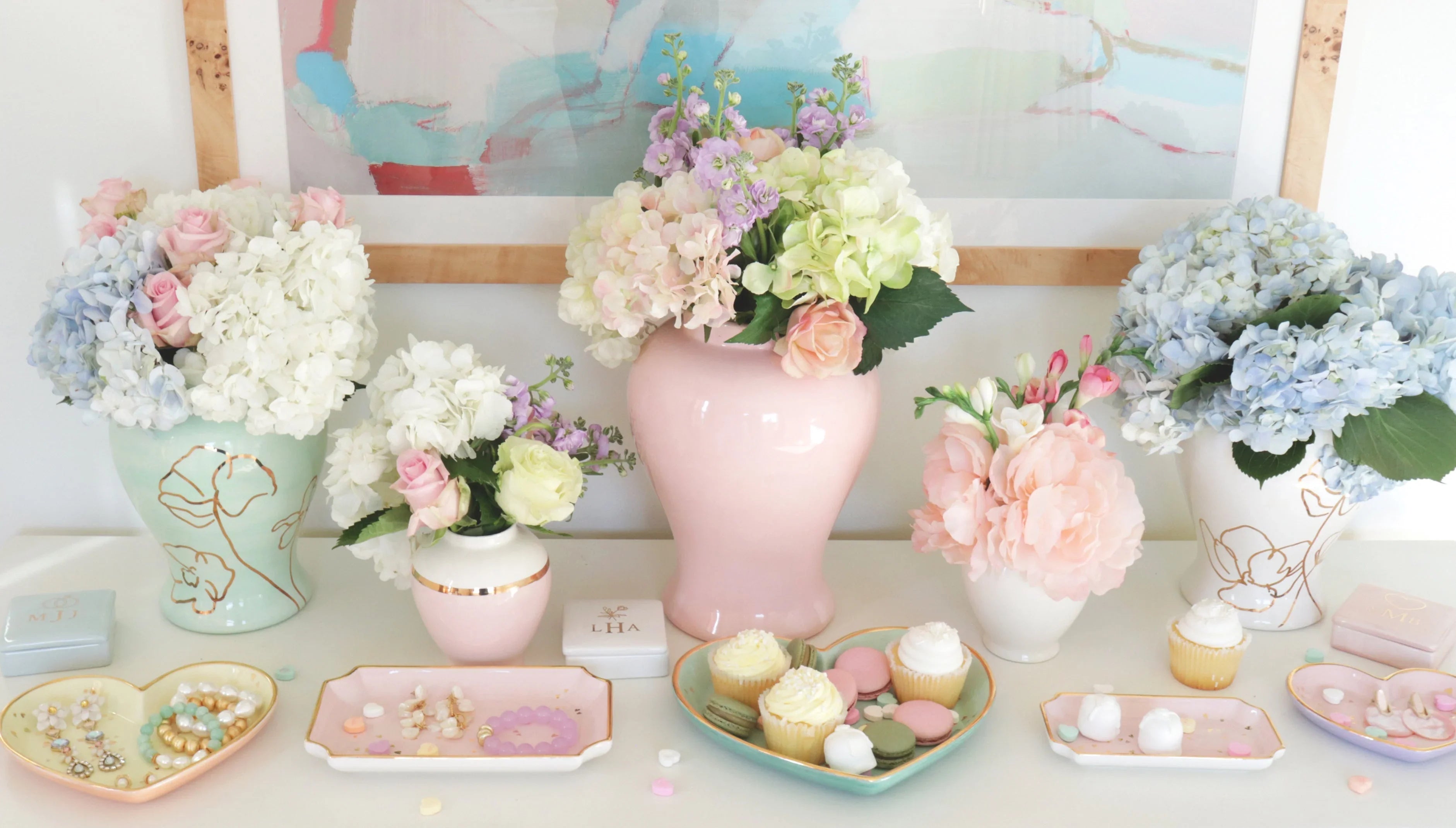 Cherry Blossom Pink Color Block Ginger Jar with Gold Accent - The Mayfair Hall