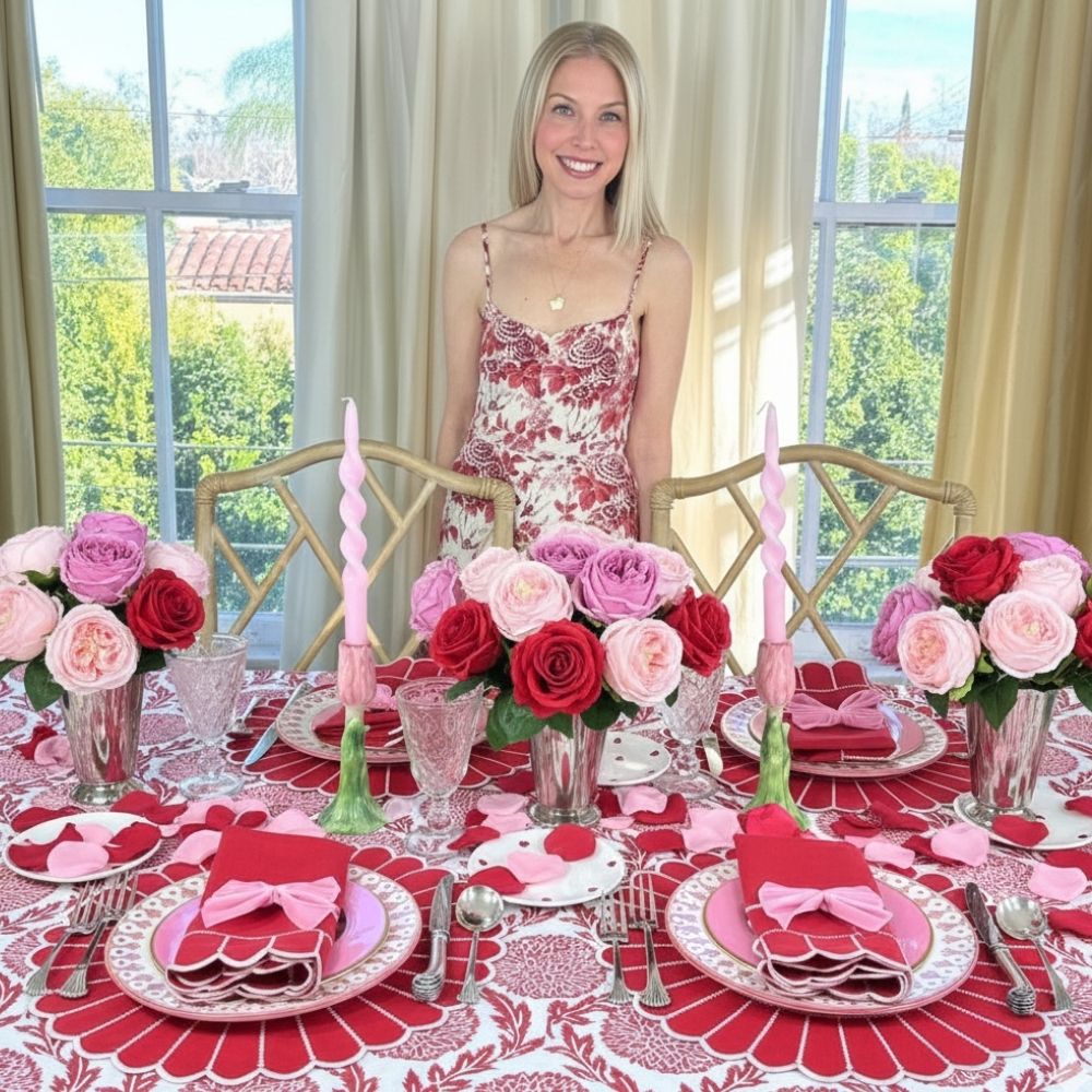 100% Linen - Studio Collection: Pippa Placemat - Red/White (Set of 4)