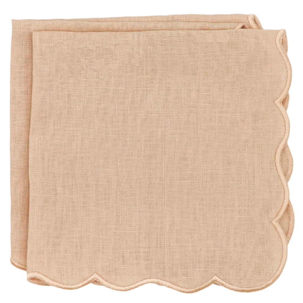 Vanilla Swirl Embroidered Linen Dinner Napkins in Cream by Ro'Table — Set of 4