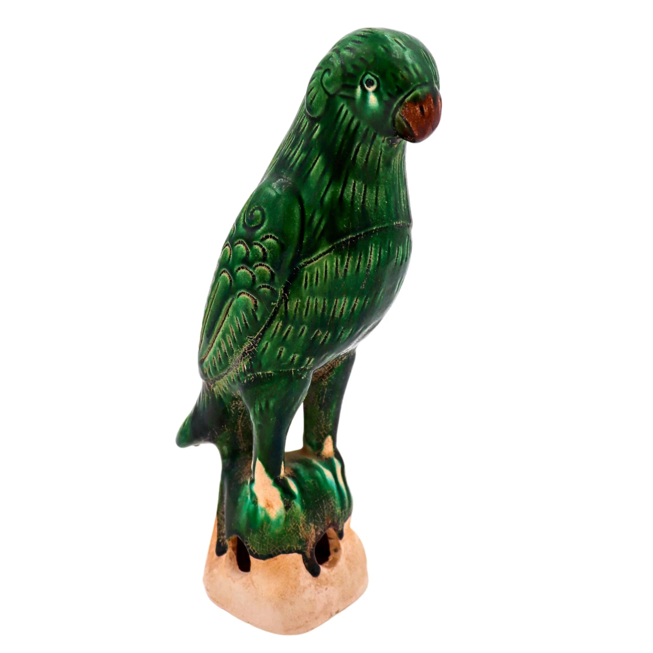 Verde Voyager Hand-Painted Ceramic Parrot in Green