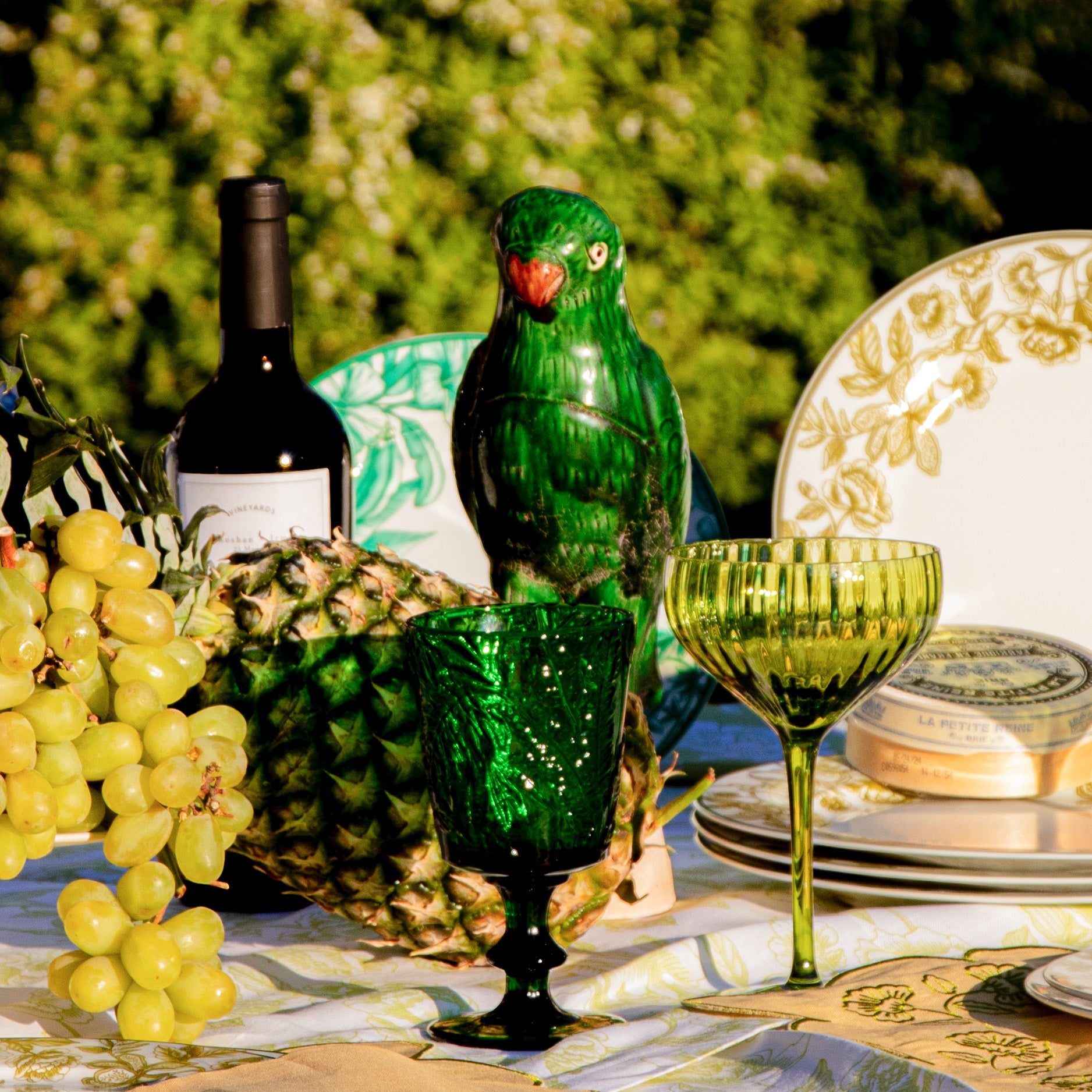 Verde Voyager Hand-Painted Ceramic Parrot in Green