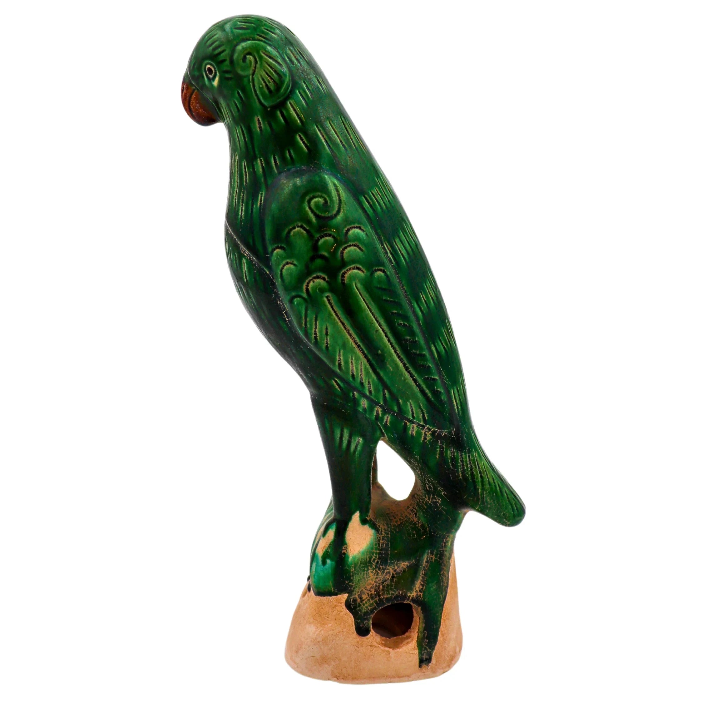 Verde Voyager Hand-Painted Ceramic Parrot in Green