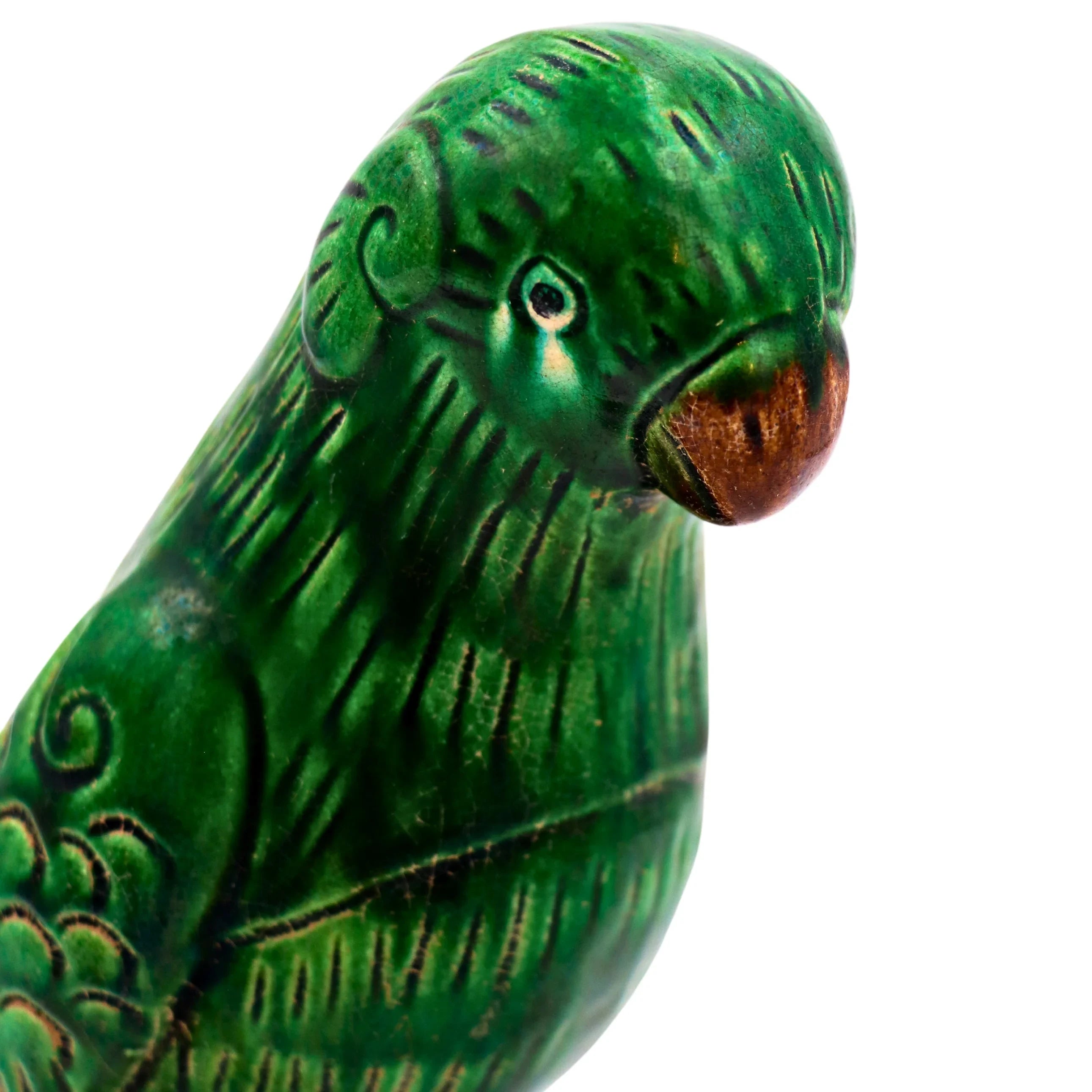 Verde Voyager Hand-Painted Ceramic Parrot in Green