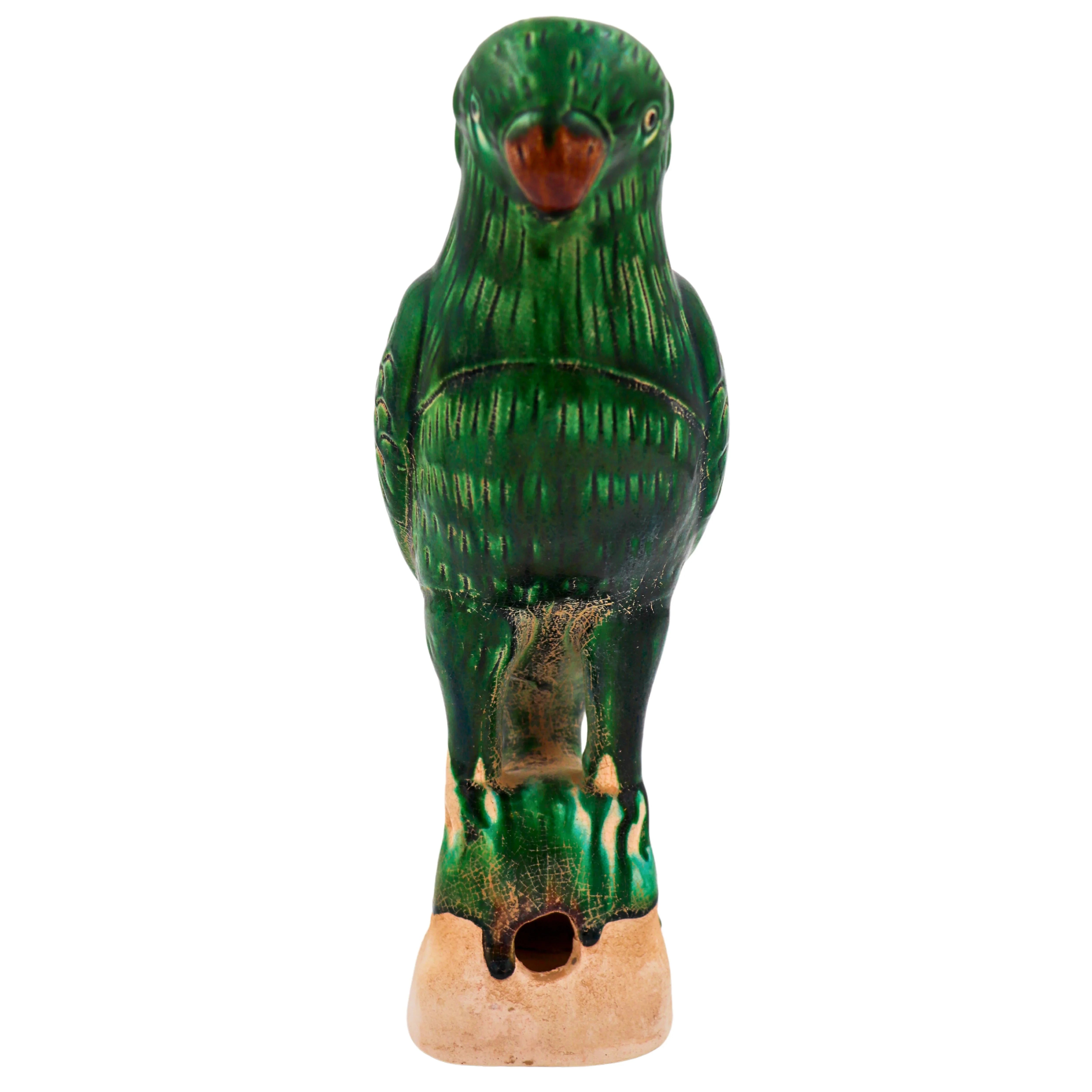 Verde Voyager Hand-Painted Ceramic Parrot in Green