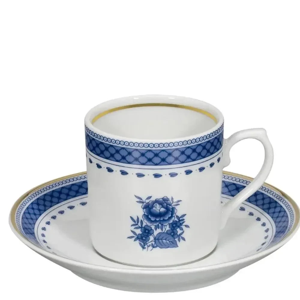 Cozinha Velha Porcelain Coffee Cup and Saucer in White and Blue - The Mayfair Hall
