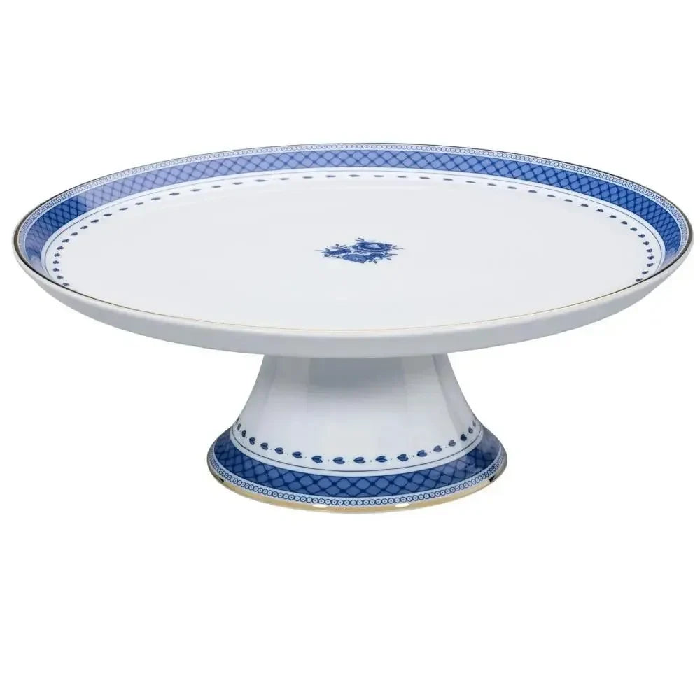 Cozinha Velha Porcelain Footed Cake Stand in White and Blue - The Mayfair Hall