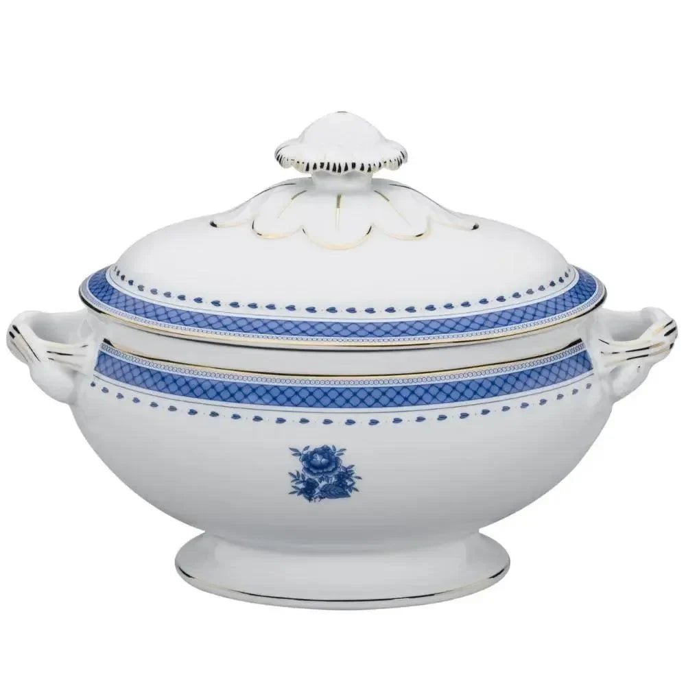 Cozinha Velha Porcelain Tureen in White and Blue - The Mayfair Hall