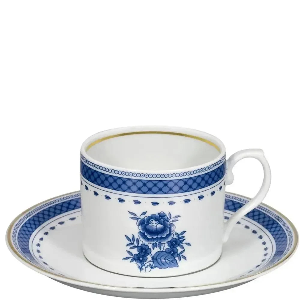 Cozinha Velha Porcelain Tea Cup and Saucer in White and Blue (Set of 4) - The Mayfair Hall