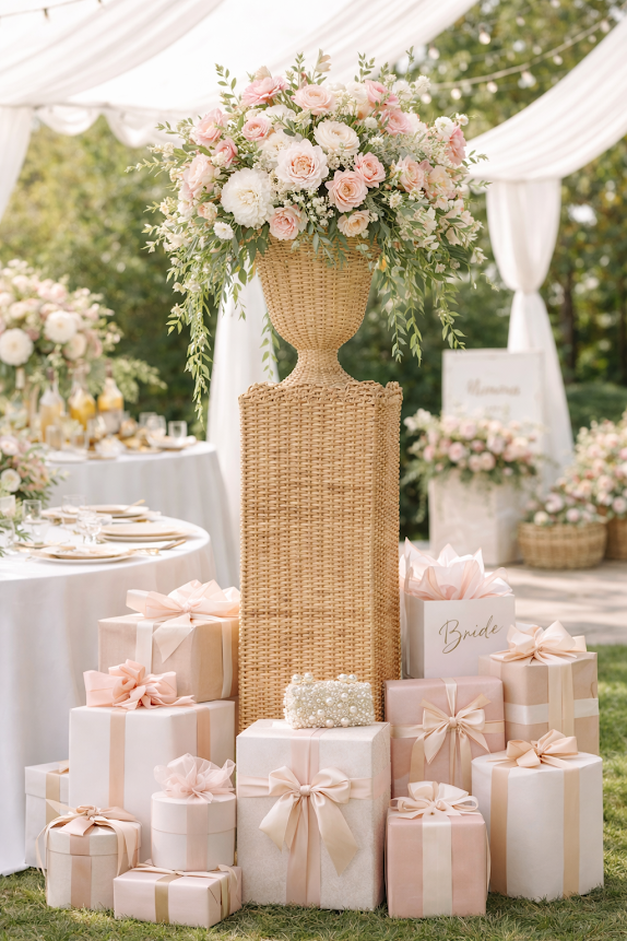 Square Scalloped Trim Wicker Urn and Pedestal (3 Options)