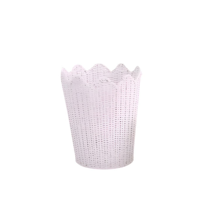 Pink Scalloped Wicker Wastepaper Basket & Tissue Holder