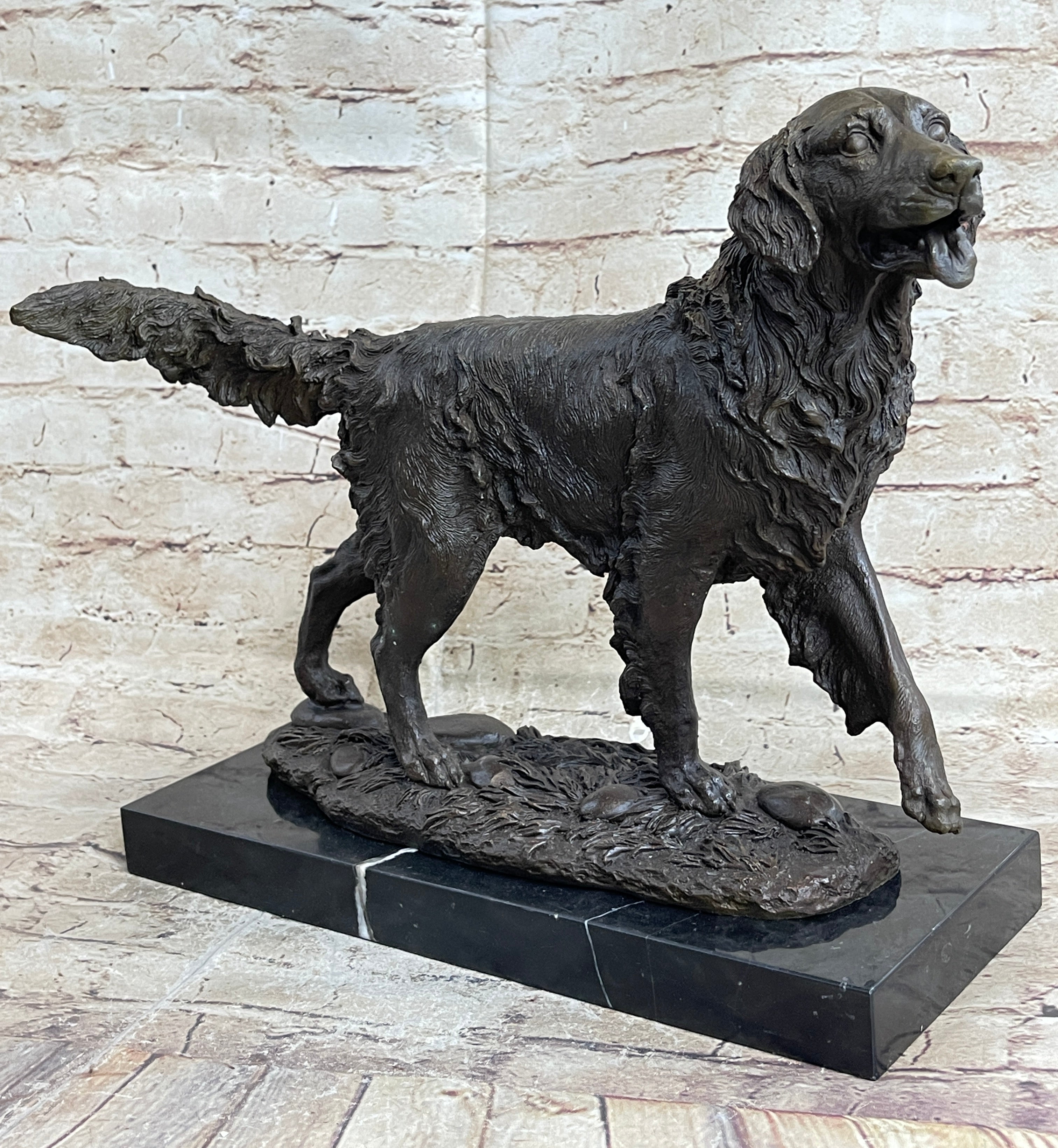Bronze Golden Retriever Sculpture – Realistic Dog Statue on Marble Base