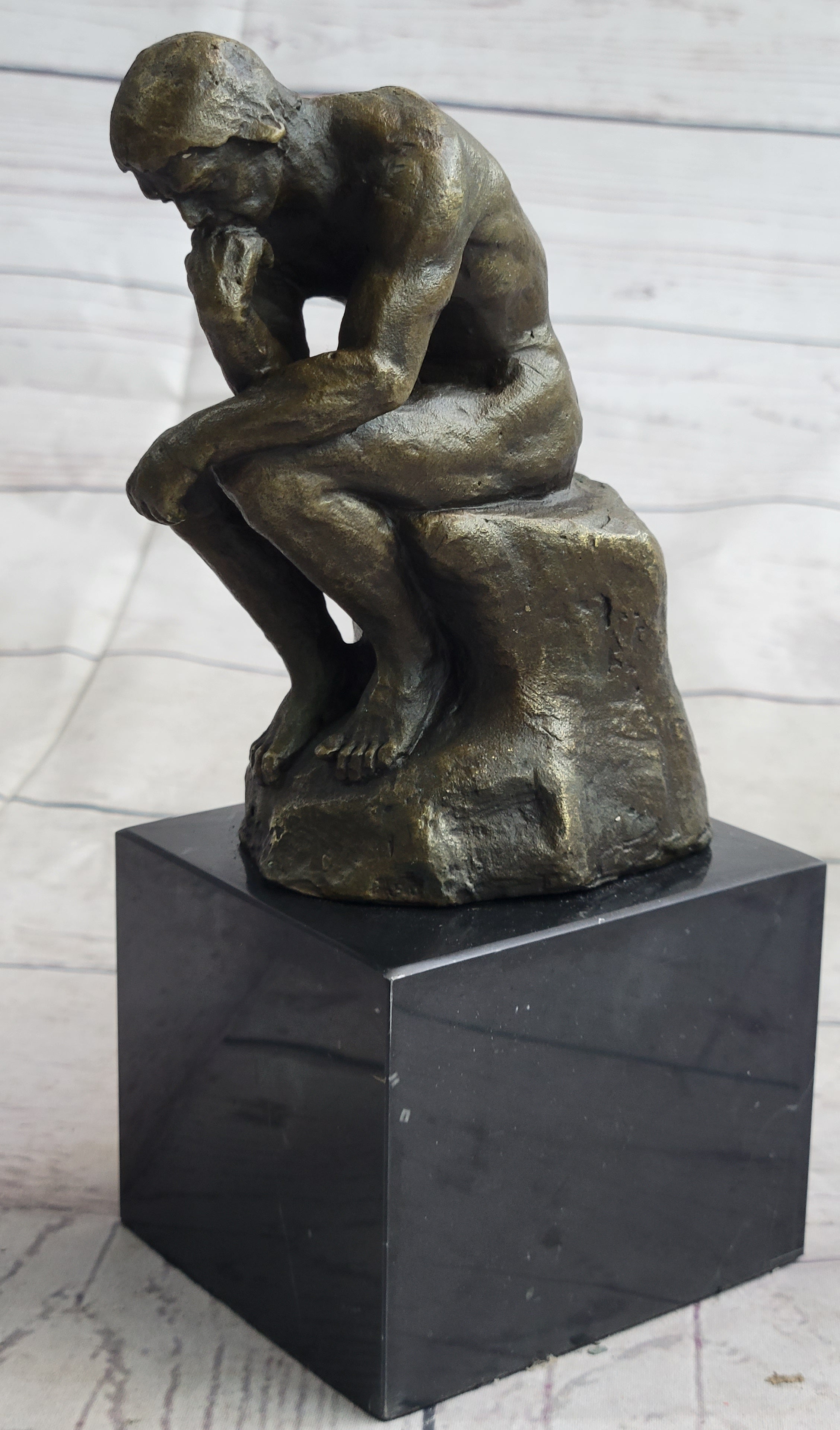 THINKING MAN THINKER Auguste Rodin Bronze Statue Sculpture Miniature Replica 5.5" x 3"