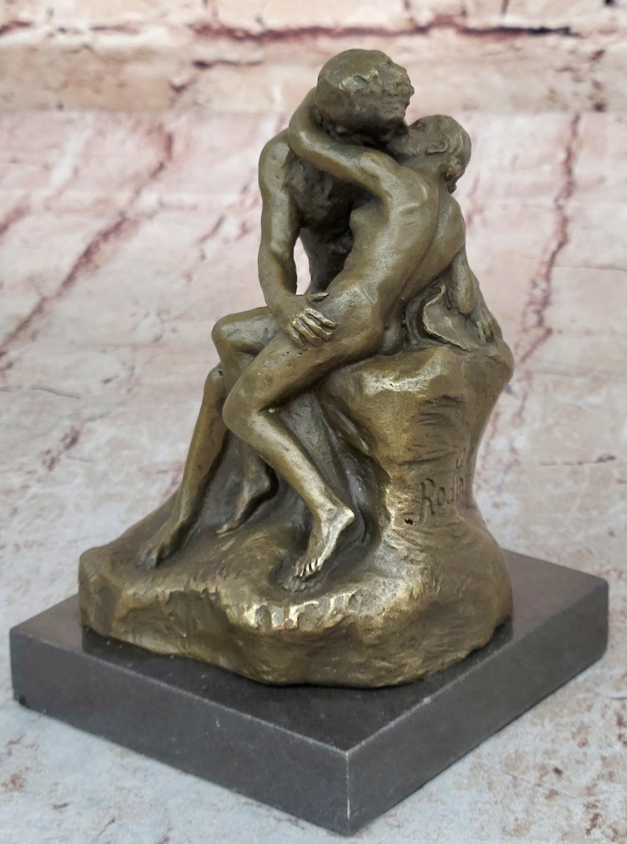 Vintage bronze the Kiss Nude Statue Rodin Sculpture Art Deco Lost wax Figurine