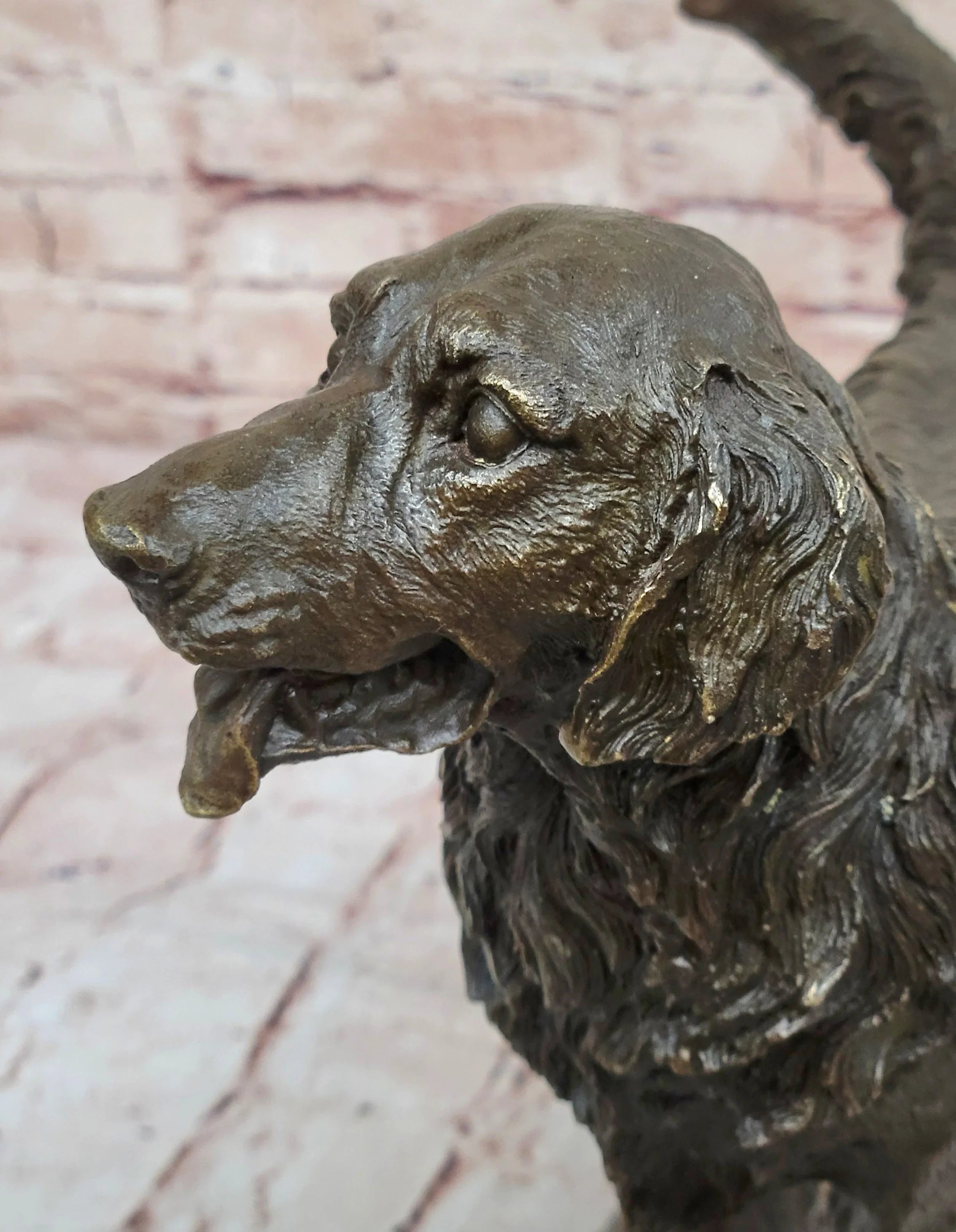 Golden Retriever Dog Bronze Statue Sculpture Figure on Marble Base Signed Art