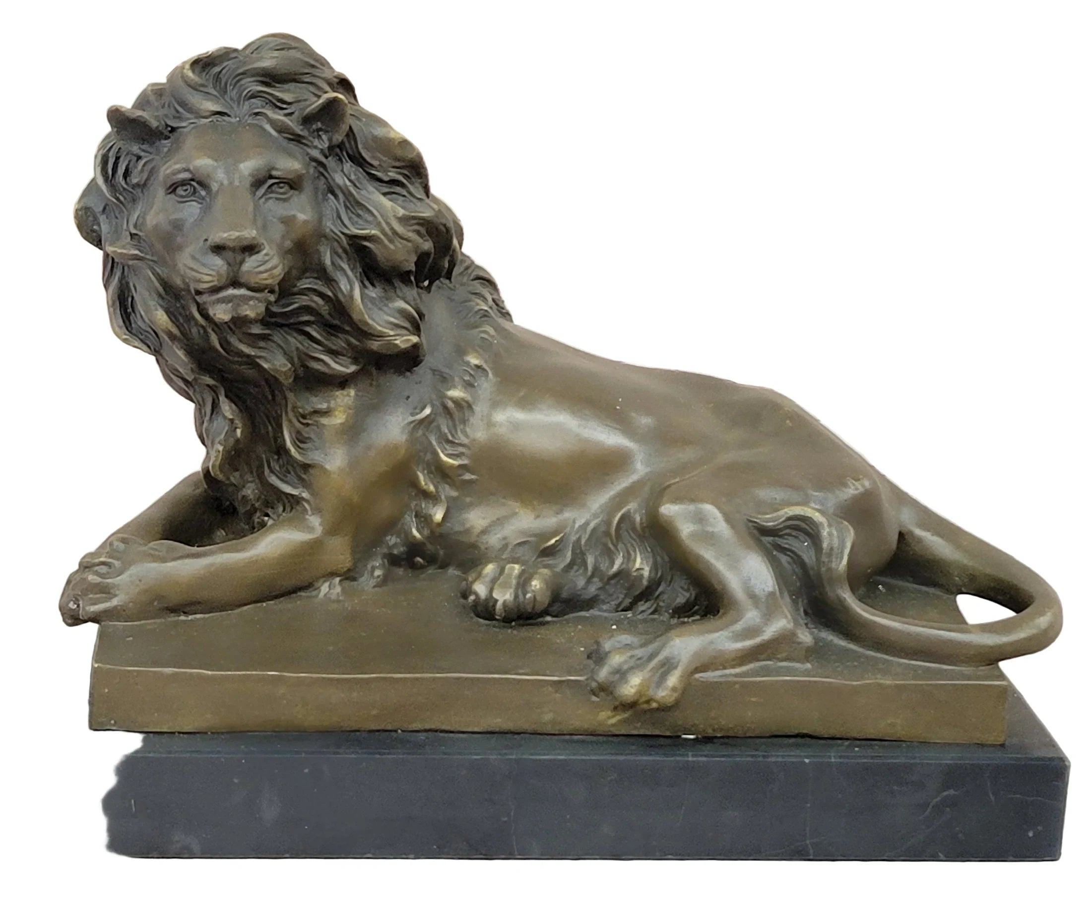 Signed Barye African Male Lion King of Jungle Resting Bronze Sculpture Art Deco