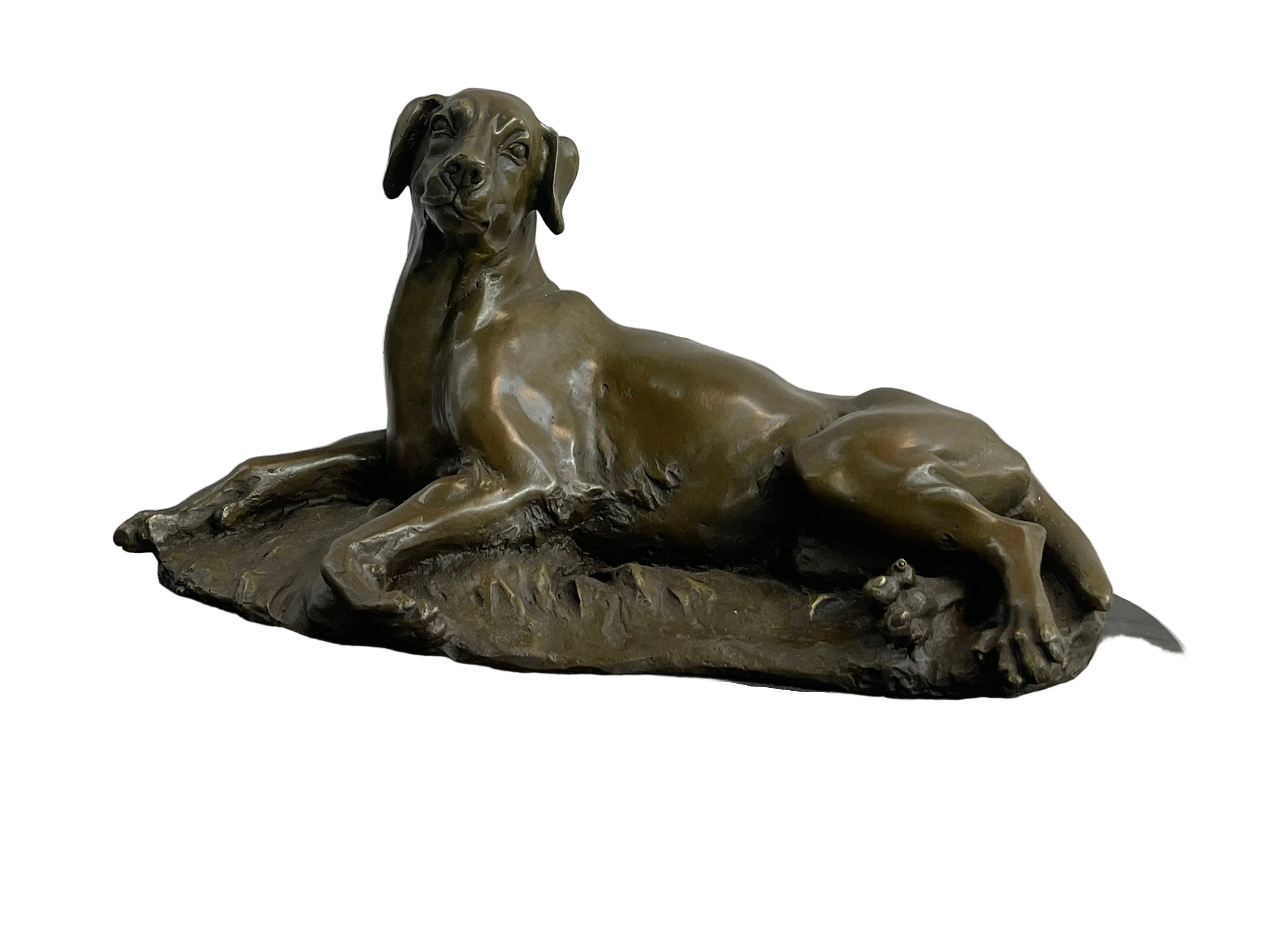 Bronze Pet Dog Sculpture Statue Figure on Marble Base Antoine Barye 8" x 13"
